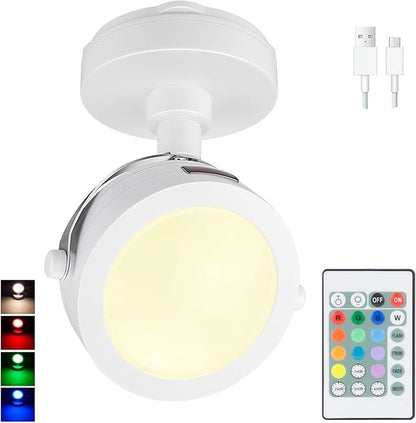 Picture Light Rechargeable, LED Accent Lights Indoor, Cordless Puck Light with Remote, 12 Color Changing 9 LED Spotlights with 360°Rotate Light Head, Stick on Art Lights for Dartboard, Painting