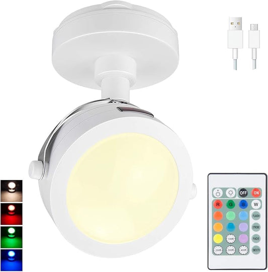 Picture Light Rechargeable, LED Accent Lights Indoor, Cordless Puck Light with Remote, 12 Color Changing 9 LED Spotlights with 360°Rotate Light Head, Stick on Art Lights for Dartboard, Painting
