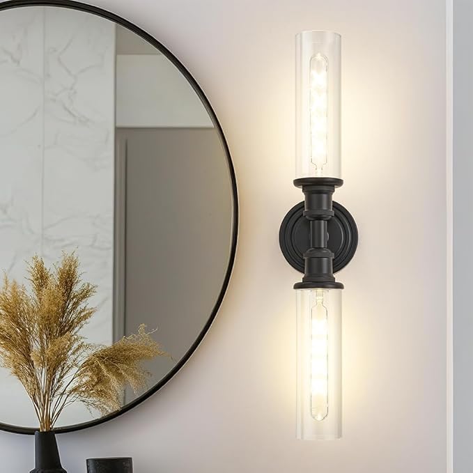 Ken & Ricky Modern Bathroom Sconces Set of 2, Matte Black Bathroom Wall Sconces,24-Inch Wall Sconce Light Fixtures for Bathroom Living Room Bedroom