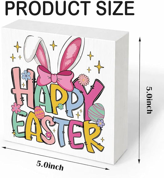 Easter Decorations for Home Happy Easter Bunny Wooden Box Sign, Cute Spring Table Decor, Farmhouse Easters Desk Decorations, Easters Porch Party Supplies, Holiday Shelf Plaque for Living Room Office