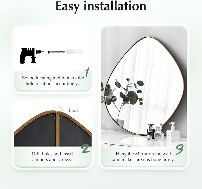 Asymmetrical Wall Mirror Matel Brass Framed Wall Mirror for Living Room Bedroom Bathroom Entryway Wall Decor 32.0