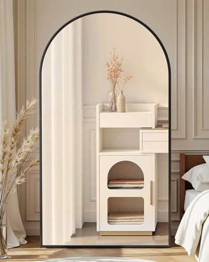 Full Length Mirror with Stand, 72"x44" Arched Full Body Mirror, Large Stand Up Aluminum Frame Floor Freestanding Hanging Leaning Mounted for Bedroom Living Room Entryway Black