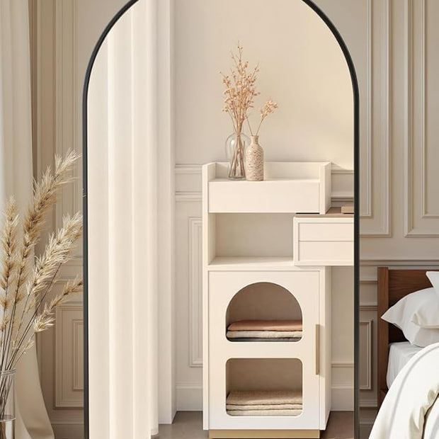Full Length Mirror with Stand, 72"x44" Arched Full Body Mirror, Large Stand Up Aluminum Frame Floor Freestanding Hanging Leaning Mounted for Bedroom Living Room Entryway Black