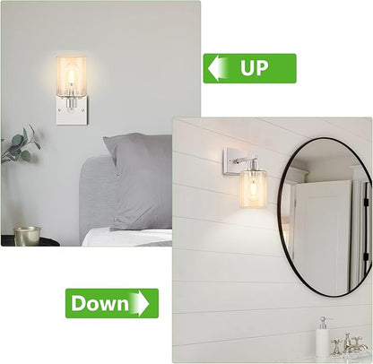 Licperron Wall Sconces Set of Two, Brushed Nickel Modern Wall Sconces Lighting with Clear Glass Shade, Industiral Bathroom Vanity Light Fixtures, Farmhouse Wall Lamp for Bedroom Mirror Living Room