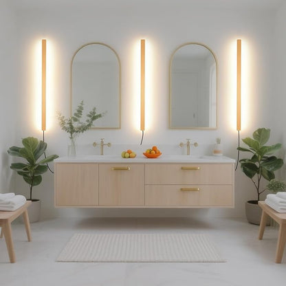 Modern Plug in Long Wall Sconce, 39" Gold Matte LED Wall Lights, 20W Warm White 3000K Acrylic Indoor Wall lamp, with 59" Plug Cable for Bedroom, Living Room, Hallway