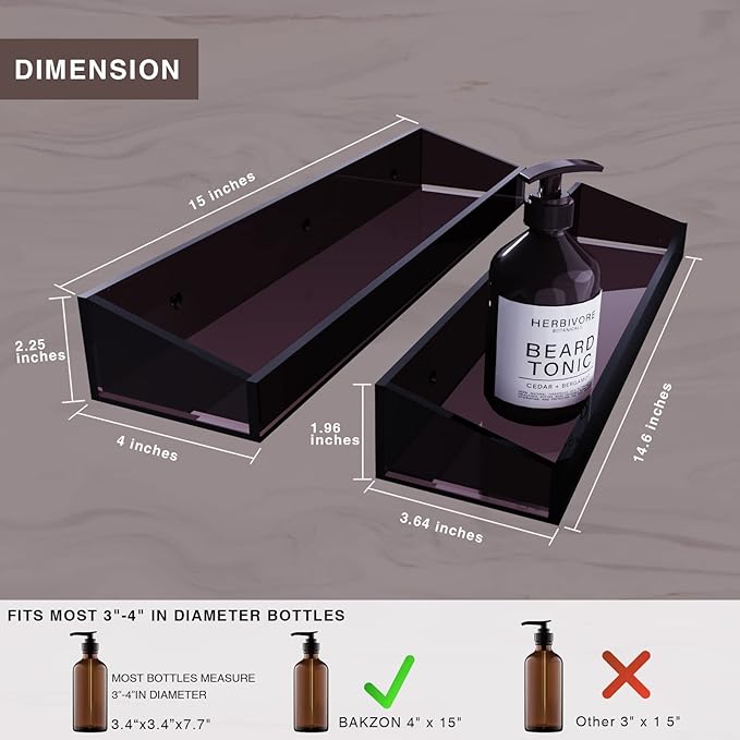 Acrylic Wall Mount Organizer, Self Adhesive Shelves, No Drilling Hang Walls, for Bathroom, Kitchen, Living Room - Dark Brown