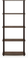 Furinno TURN-N-TUBE Storage Shelves, 5-Tier Book Shelf, Corner Shelf, Toolless Open Shelves, for Organization and Storage, Living Room, Garage, Home Office, Walnut