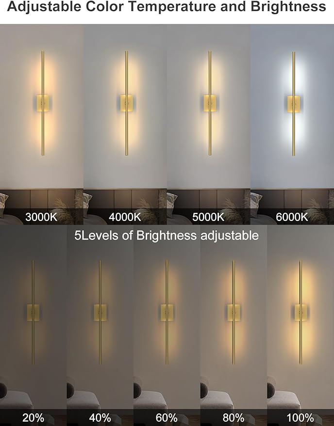 Battery Operated Wall Sconces Set of 2, 10000mAh Rechargeable Wall Lights with Remote, 360° Rotate 3000K-6000K LED Wireless Wall Light Fixtures Decor for Bedroom Living Room Hallway Picture Lighting