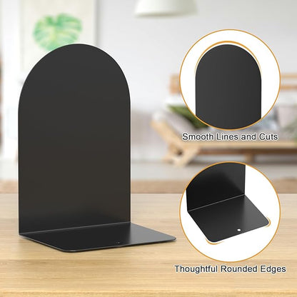 Bookends 2 Pairs, Metal Round Bookends for Shelves, Book Ends for Desk, Book End to Hold Books, Book Stopper, Black Bookend for Home Office