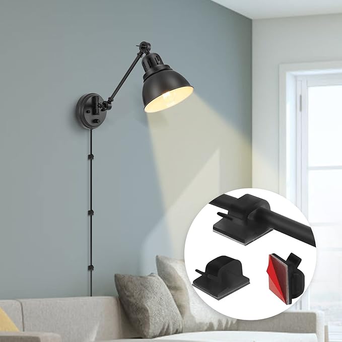 1 Pack Plug in Wall Sconce with Remote Control, Stepless Dimming & Stepless Colors 2700K-6500K, Plug in Wall Light, Swing Arm Wall Lamp with Night Light & Timer, LED Bulb Included