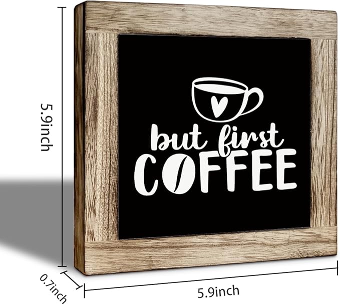 But First Coffee Wooden Decor, Coffee Bar Table Top Decorative Sign, Funny Office Desk Decoration, Farmhouse Cafe Decoration, Rustic Wooden Table Top Decor 5.9X5.9 Inches