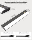 24 Inch LED Under Cabinet Light, Plug in Kitchen Lighting, 3CCT Selectable (3000K/4000K/5000K), CRI94 High Color Accuracy, Linkable, Slim Design Dimmable, Black