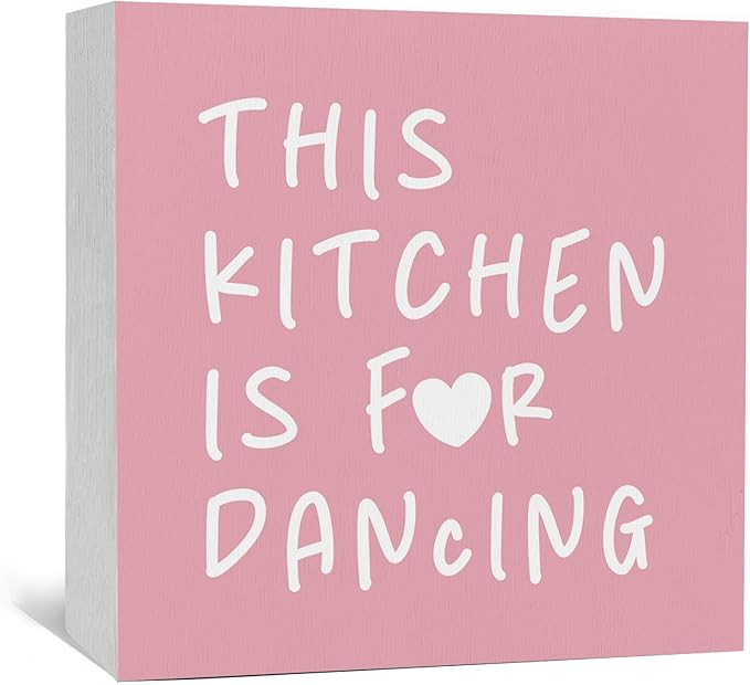 Pink Kitchen Accessories - This Kitchen Is For Dancing Sign Pink, Cute Preppy Wood Sign Home Decor For Girly Dining Room Restaurant