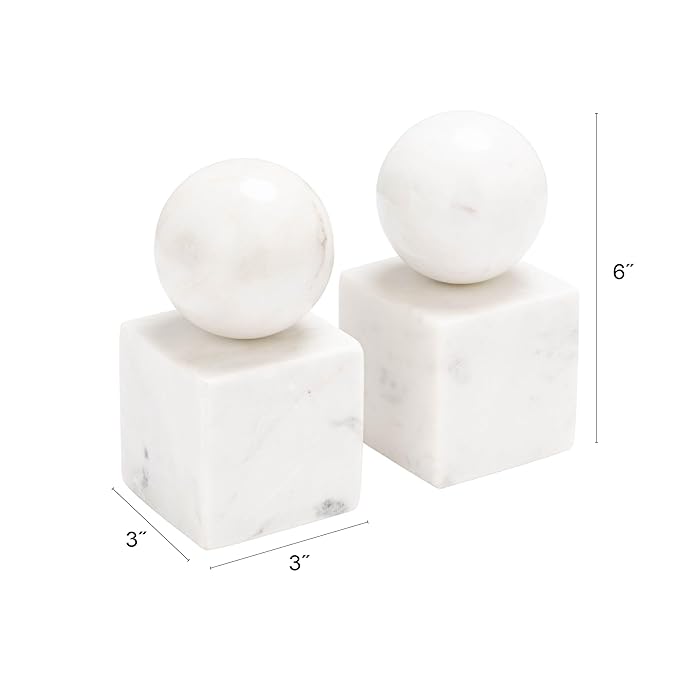 Creative Co-Op 2-Piece Marble Geometric Bookends, White
