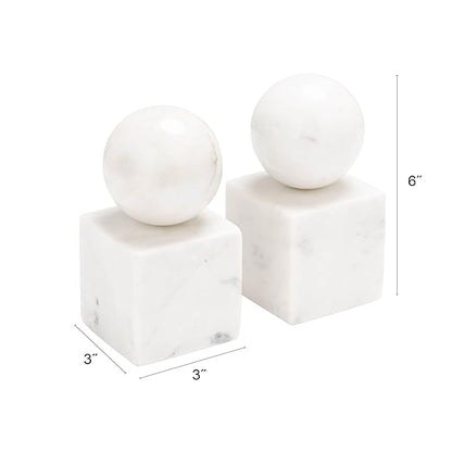 Creative Co-Op 2-Piece Marble Geometric Bookends, White