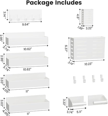 Magnetic Spice Rack for Refrigerator,8 Pack Magnetic Shelf,Fridge Magnet Organizer with Paper Towel Holder,Utensils Racks,Hook Rack,Deepened Basket,Fridge Organizers and Storage White(8 Pack)