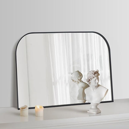 Black Wall Mirror 30" x 20", Modern Mantel Minimalist Home Decor, Brushed Black Metal Framed Arched Mirror for Living Room, Bedroom, Fireplace, Mantle, Entryway, Bathroom