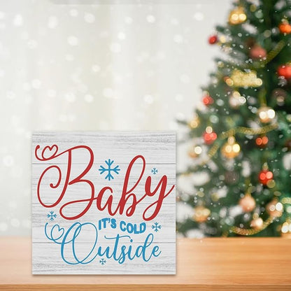 Christmas Decor Christmas Sign Decorations for Home Baby It's Cold Outside Sign for Home Office Desk Table Cubicle Shelf Xmas Desk Accessories 5 x 5 inch