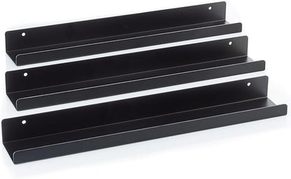 Vinyl Record Shelf - 3 Metal Display Shelves - Wall Mount Now-Playing Vinyl Shelves - an Album Record Holder That Doubles as a Picture Ledge - Fits All Records (Black)