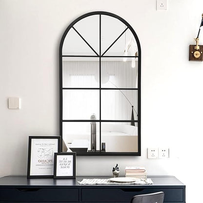 OGCAU Arched Wall Mounted Mirror, 24"x42" Farmhouse Window Mirror with Iron Frame, Wall Decor for Bedroom, Entryway, Living Room (Black)