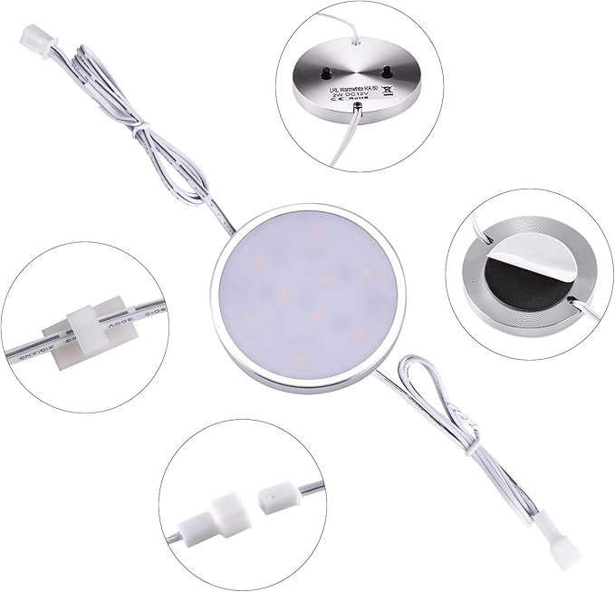 LED Under Cabinet Lighting Kit,6 Pack Linkable Puck Lights with Touch Dimmer,Wired Plug in Under Counter Lighting for Curio Bar, Kitchen, Cupboard,Bookcase,Closet Furniture (2700K Warmwhite)