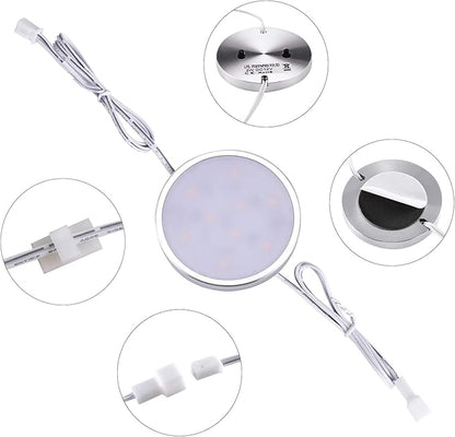 LED Under Cabinet Lighting Kit,6 Pack Linkable Puck Lights with Touch Dimmer,Wired Plug in Under Counter Lighting for Curio Bar, Kitchen, Cupboard,Bookcase,Closet Furniture (2700K Warmwhite)