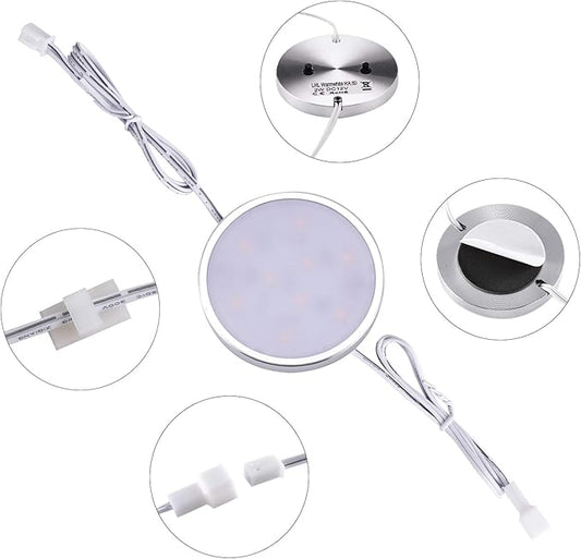 LED Under Cabinet Lighting Kit,6 Pack Linkable Puck Lights with Touch Dimmer,Wired Plug in Under Counter Lighting for Curio Bar, Kitchen, Cupboard,Bookcase,Closet Furniture (2700K Warmwhite)