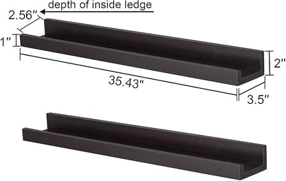 WELLAND Vista Photo Shelf Picture Ledge Floating Wall Shelves, 36-inch, Set of 2, Espresso