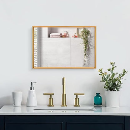 AAZZKANG Bathroom Mirror Rectangular Decorative Metal Mirrors for Wall with Frame Bedroom Living Room Home Decor Gold 20"x16"
