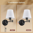 VONLUCE Modern Swing Arm Wall Mount Light Plug in, Corded Wall Lamps with White Fabric Shade, Black Metal Adjustable Wall Sconce, Wall Mount Lamp for Bedroom, Living Room, Bedside