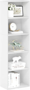 Furinno LUDER Book Shelf, 5-Cube Bookshelf, Bookcase with Open Shelf, 9.4 x 15.8 x 52, for Living Room, Bedroom, Home Office, White