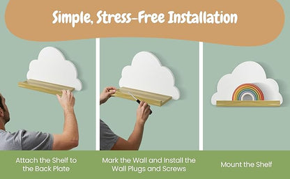 Cloud Shelves 2-Piece Set – White Floating Wall Shelf for Home Décor, Scalloped Wavy Bookshelf for Bedroom, Playful Wall Accent and Multipurpose Display Storage
