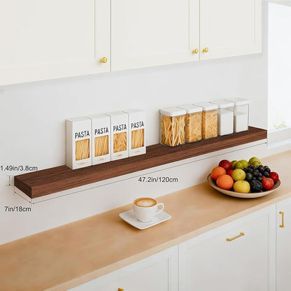 Floating Shelves for Wall, Bathroom Shelves Over Toilet, Wall Shelves & Book Shelf for Room, Hanging Shelf, Modern Wooden Mounted Floating Shelves, 48x7x1.5 in (Walnut-Like, Set of 1)
