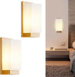 Modern Farmhouse Wall sconces 2-Piece Set Small Wood sconces White Frosted Textured Glass Wall Light Indoor Farmhouse Wall lamp for Bedroom Living Room and Hallway with E26 Base