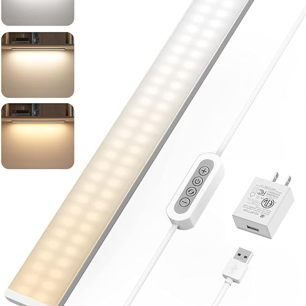ASOKO Under Desk Light, 16Inch Dimmable LED Under Cabinet Lighting, USB Plug in Cabinet Light for Kitchen/Shelf/Workbench/Cupboard, 3000K/4000K/6000K