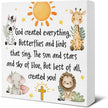 Baptism Gifts for Boy Girl - Christening Gifts for Girls Boys - Nursery Decor - God Crearted Everything Wood Sign Home Nursery Desk Table Shelf Baptism Decorations 5×5 Inches
