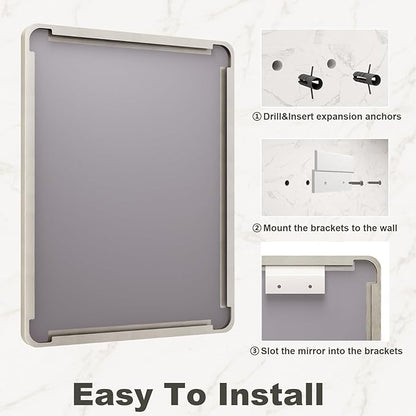 22x30 Inch Brushed Nickel Bathroom Mirror, Brushed Silver Metal Framed Wall Mirror, Rounded Corner Rectangle Modern Vanity Mirror, Tempered Glass, Anti-Rust, Shatterproof (Horizontal/Vertical)