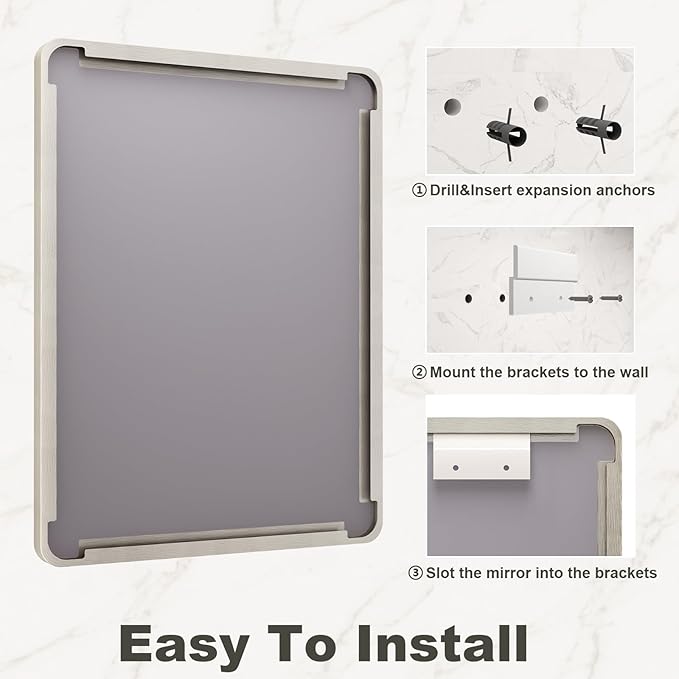 60x28 Inch Brushed Nickel Bathroom Mirror, Large Brushed Silver Metal Framed Wall Mirror, Rounded Corner Rectangle Modern Vanity Mirror, Tempered Glass, Anti-Rust, Shatterproof (Horizontal/Vertical)