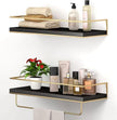 Shario Floating Shelves - Set of 2, Wall Mounted Hanging Shelves with Golden Towel Rack, Decorative Storage Shelves for Bathroom, Kitchen, Living Room & Bedroom (Black Gold, 15.7 Inches)