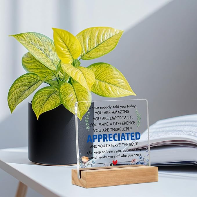 Employee Appreciation Gifts Thank You Gift Goodbye Leaving Gifts for Coworkers Colleagues Employees, in Case Nobody Told You Today You Are Appreciated Acrylic Sign with Wooden Stand Office Decor