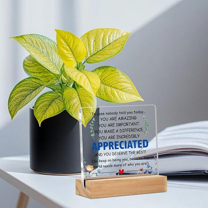 Employee Appreciation Gifts Thank You Gift Goodbye Leaving Gifts for Coworkers Colleagues Employees, in Case Nobody Told You Today You Are Appreciated Acrylic Sign with Wooden Stand Office Decor