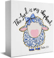 Easter Religious Decorations Christian Easter Decor The Lord Is My Shepherd Blue And White Decor Chinoiserie Wooden Box Sign for Home Office Bedroom Living Room Desk Shelves