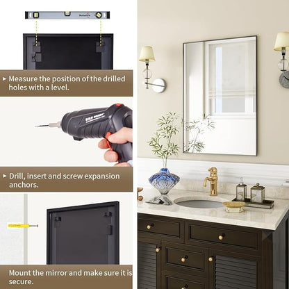 BEAUTYPEAK Wall Mirror Rectangular Bathroom Mirror with Metal Frame, Hangs Horizontal or Vertical for Living Room Bedroom Bathroom Entryway