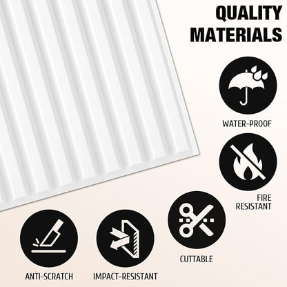 Qidejoy 33 Pcs 3D PVC Slat Wall Panels 12X12in Fluted Textured Paneling Modern Decorative Tiles Cuttable Paintable DIY Wall Art for Interior Décor, Bedroom, Ceiling, TV Background, Bathroom (White)