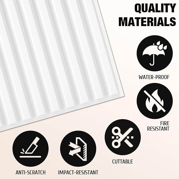 Qidejoy 33 Pcs 3D PVC Slat Wall Panels 12X12in Fluted Textured Paneling Modern Decorative Tiles Cuttable Paintable DIY Wall Art for Interior Décor, Bedroom, Ceiling, TV Background, Bathroom (White)