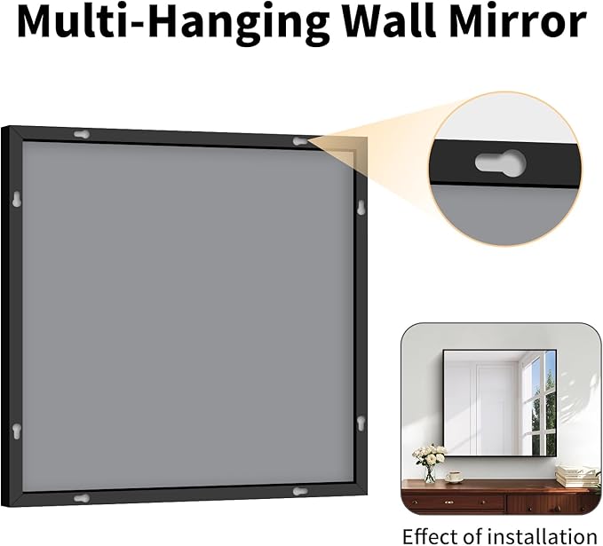 Koonmi Black Framed Bathroom Mirror - Shatterproof 30