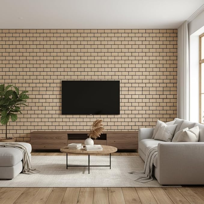 WoveN SounD Brick Acoustic Wall Panels, 16 Pack 16x12 Inch, Wood Veneer Carved Sound Proof Wall Decor, Self-Adhesive for Home, Studio, Office & Focus Zones, Natural Oak