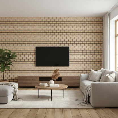 WoveN SounD Brick Acoustic Wall Panels, 16 Pack 16x12 Inch, Wood Veneer Carved Sound Proof Wall Decor, Self-Adhesive for Home, Studio, Office & Focus Zones, Natural Oak