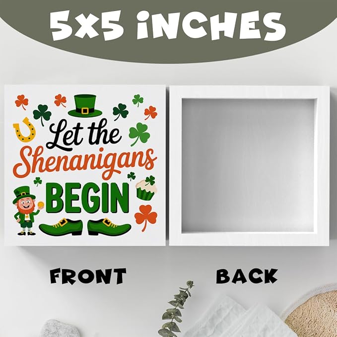 St Patricks Day Decor Let the Shenanigans Begin Rustic Shamrock Wood Sign Home Tabletop Shelf Desk Decor May Your Pockets Be Heavy St Patricks Day Decorations 5 X 5 Inches