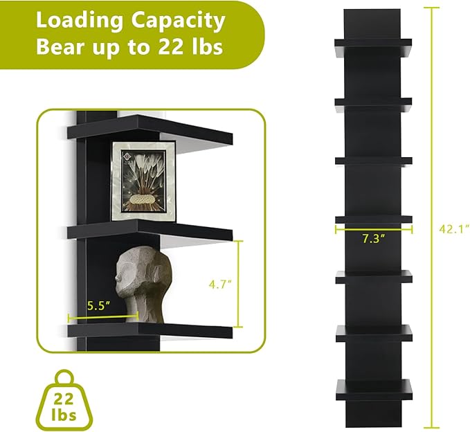 Homaterial 7 Tier Vertical Wall Shelf for Room Decor - Floating Shelves for Wall, Makeup Vanity, Perfect Display Storage for Small Spaces, Black Decorative Shelves